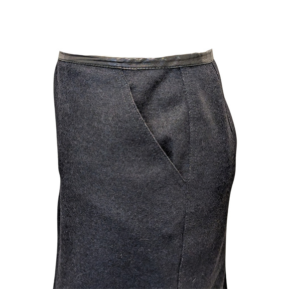 Hermes Black Wool Blend Leather Trim Pencil Skirt Size 42 US 10 - Picture 2 of 4